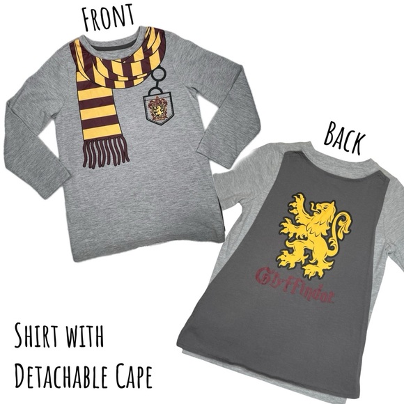 Harry Potter T-Shirt Detachable Cape Gryffindor Dress Up Cosplay Gray Red Boys 5 - Picture 1 of 14